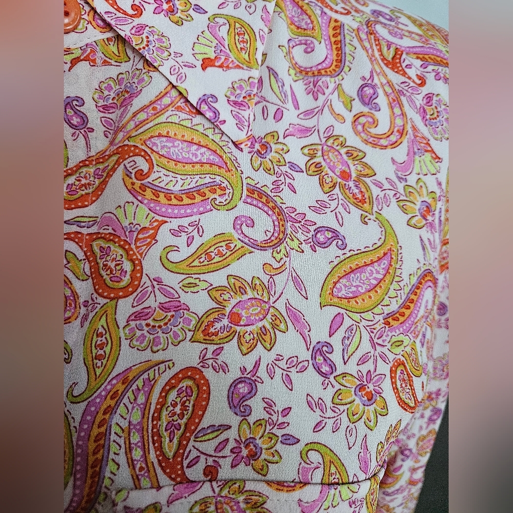 NWOT ZARA Orange & Pink Paisley Silky Button Down Blouse | SZ M - Picture 7 of 12